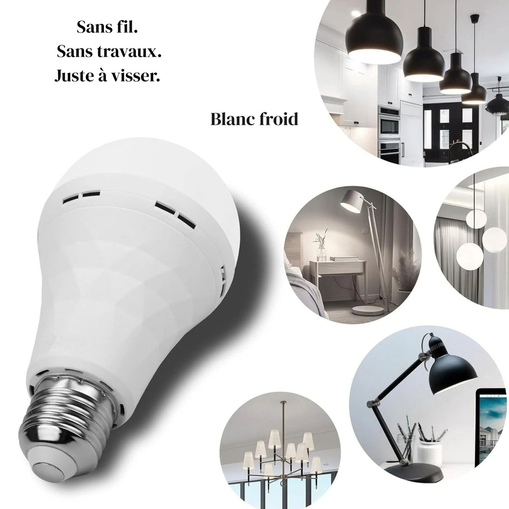 Ampoule LED rechargeable NOVA en blanc froid, culot E27 compatible avec lampes et suspensions