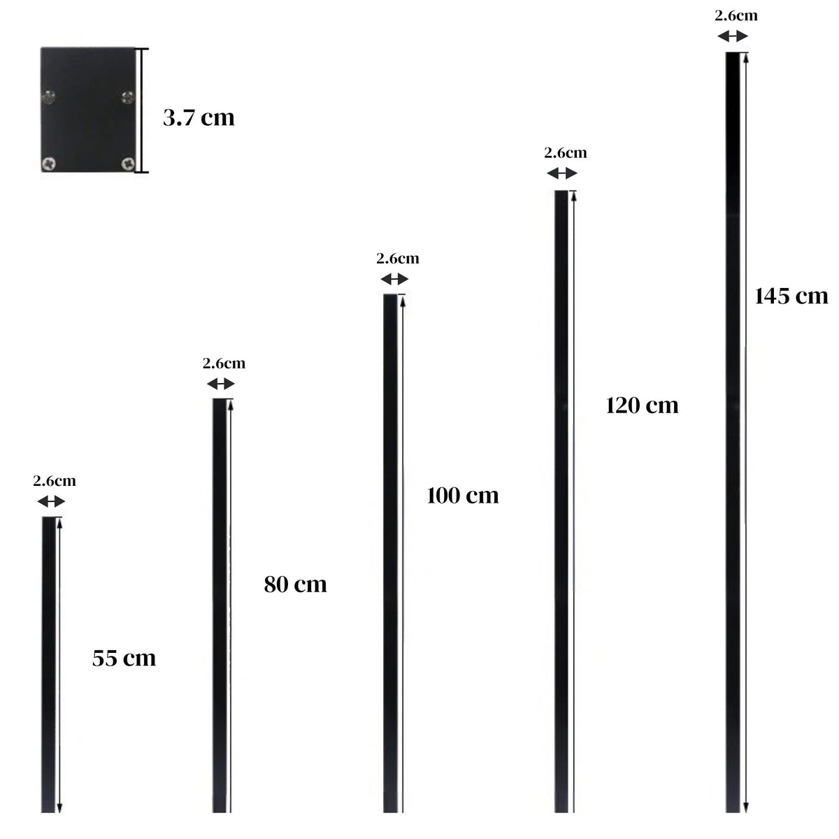 Tailles de l'applique murale LED VERA : 55, 80, 100, 120 et 145 cm