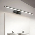 Applique LED LARA noire fixée au-dessus d'un miroir, éclairage vers le bas