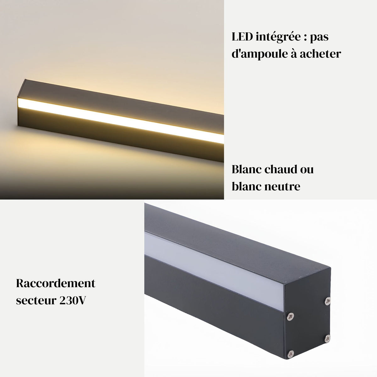 Applique murale LED VERA : LED intégrée, blanc chaud ou neutre, raccordement secteur 230V