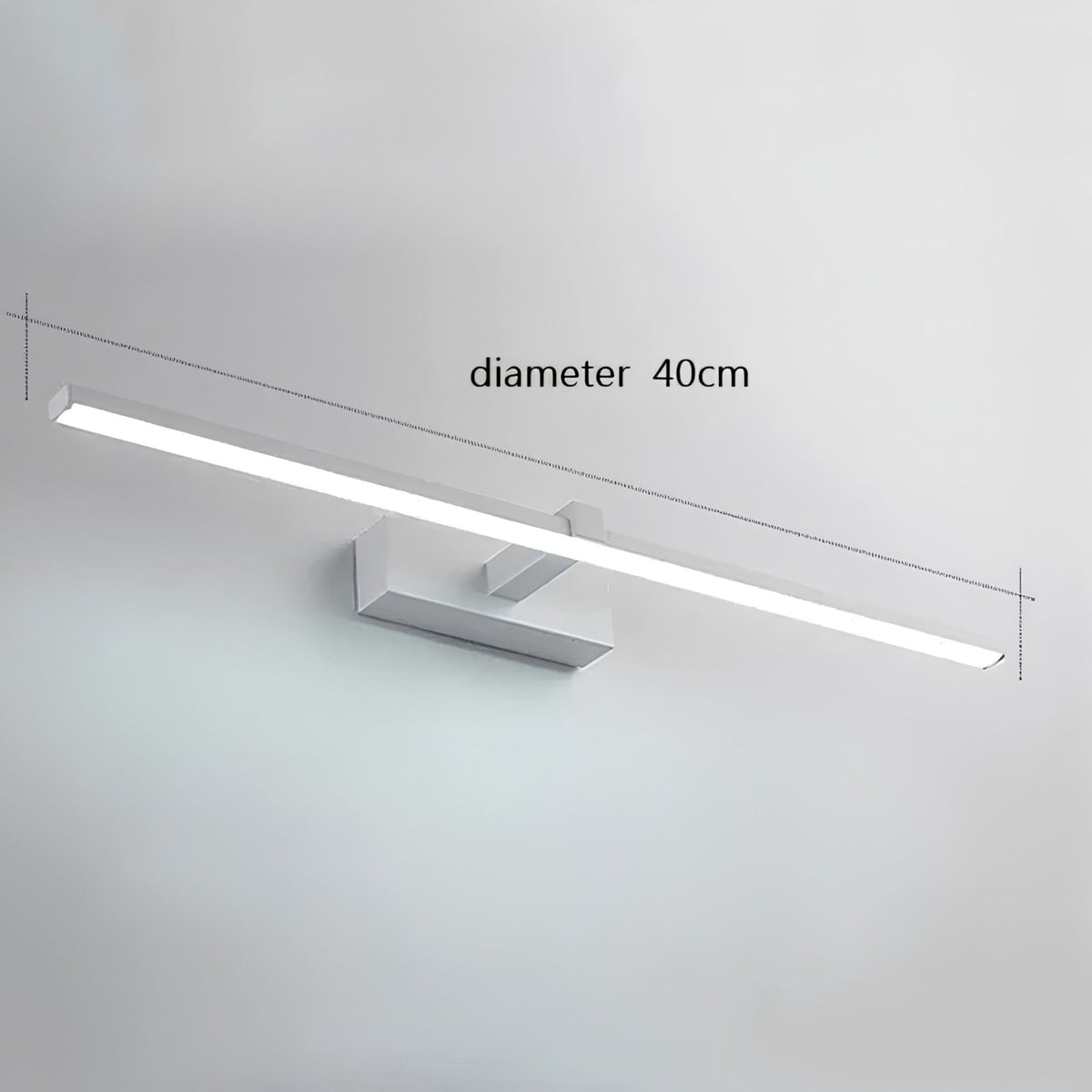 Applique murale LED LARA blanche allumée, version longue avec dimensions