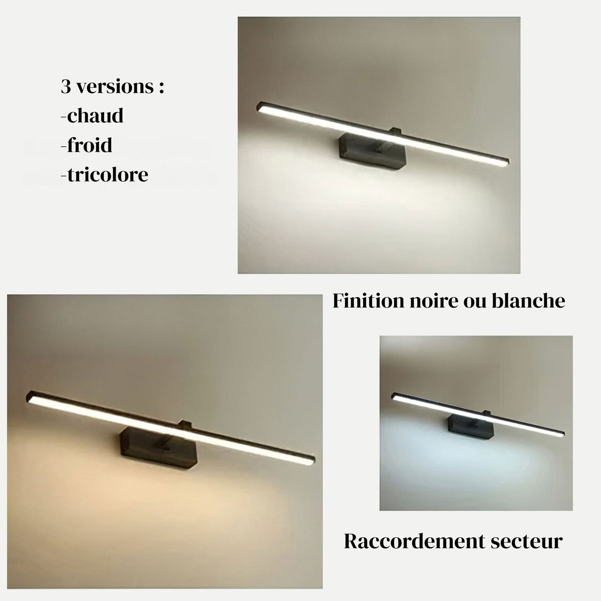 Applique murale LED LARA en blanc chaud, blanc froid ou tricolore