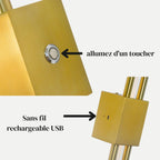 Détail de l'applique OLIA : allumage tactile et recharge USB pour la version sans fil
