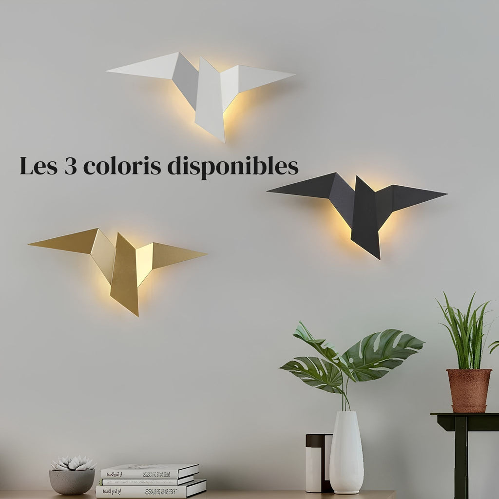 Appliques murales oiseau ARIA dans les 3 coloris : noir mat, blanc mat et doré