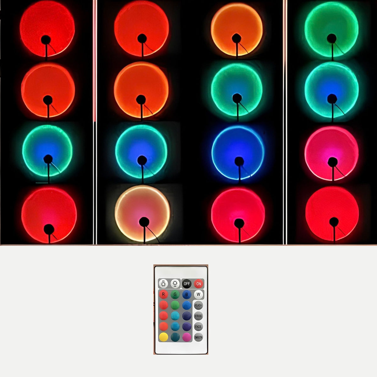 Couleurs disponibles de la lampe projecteur SUNSET avec sa télécommande