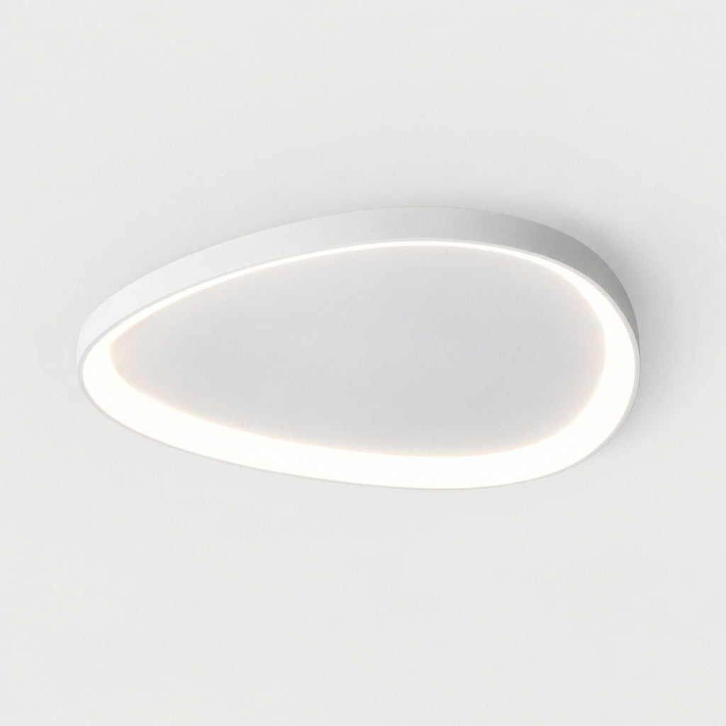 Plafonnier LED NUBA blanc en forme de galet, éclairé sur le contour