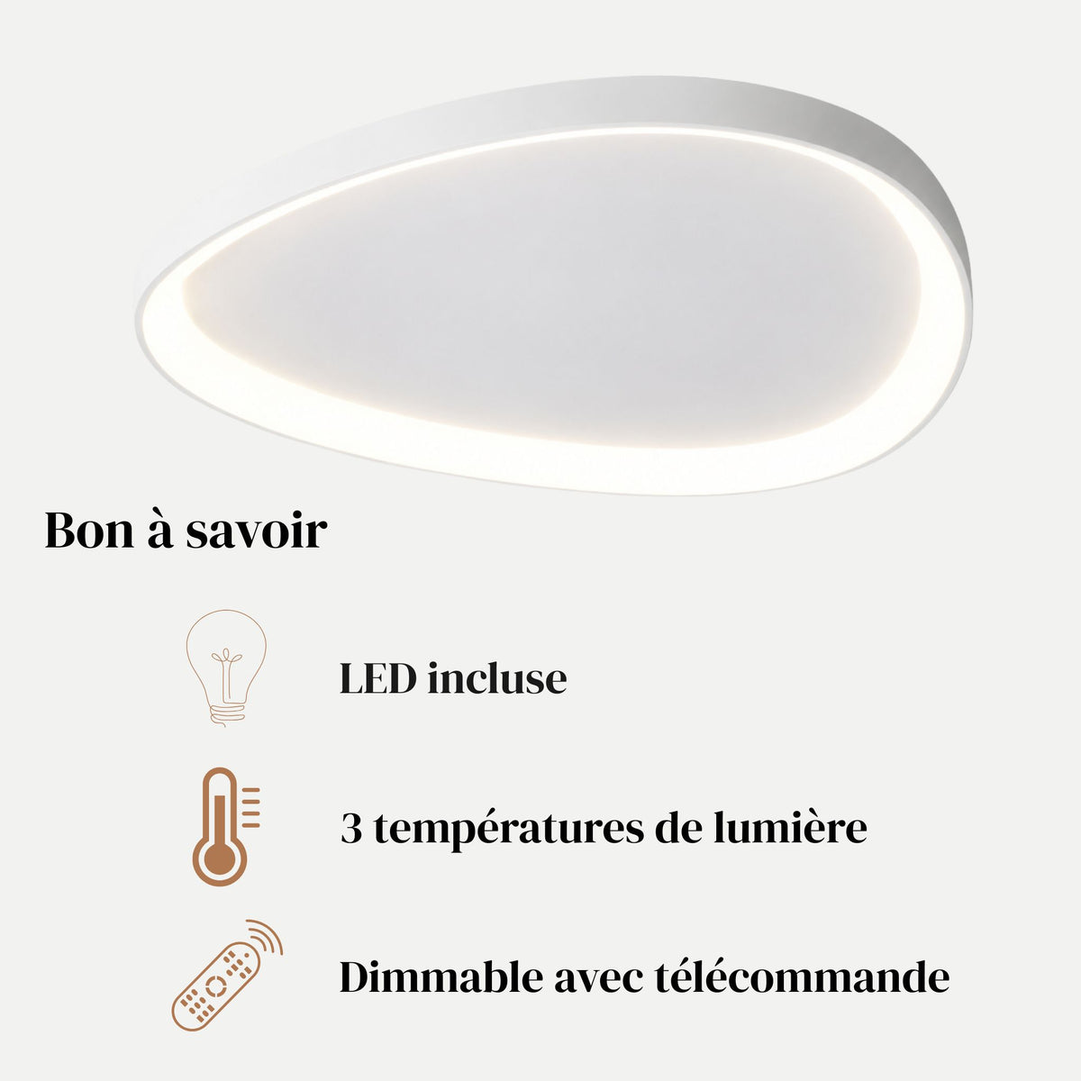 Plafonnier NUBA : LED incluse, 3 températures de lumière, dimmable avec télécommande