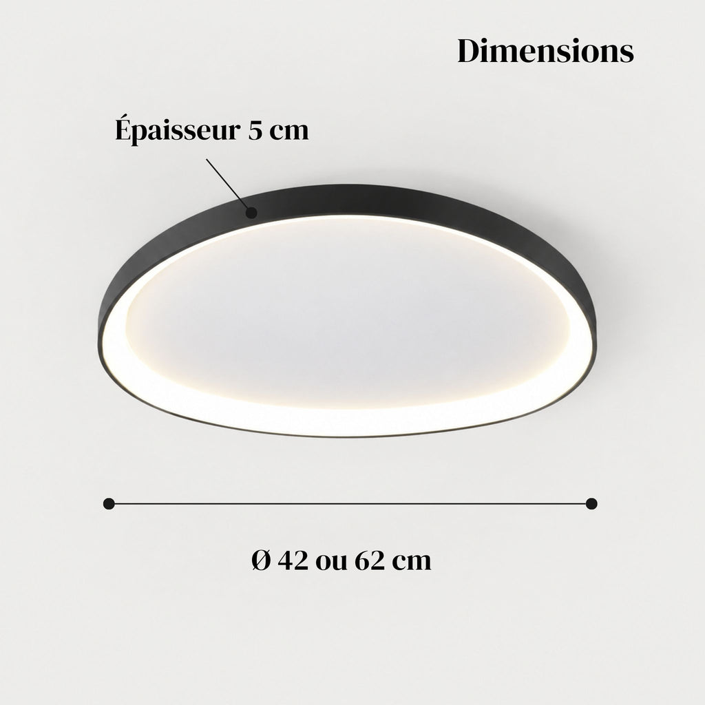 Dimensions du plafonnier NUBA galet : Ø 42 ou 62 cm, épaisseur 5 cm