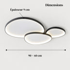 Dimensions du plafonnier NUBA trio : 90 × 60 cm, épaisseur 9 cm