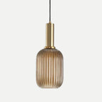 Suspension ELIA cylindrique en verre strié cognac avec finition dorée