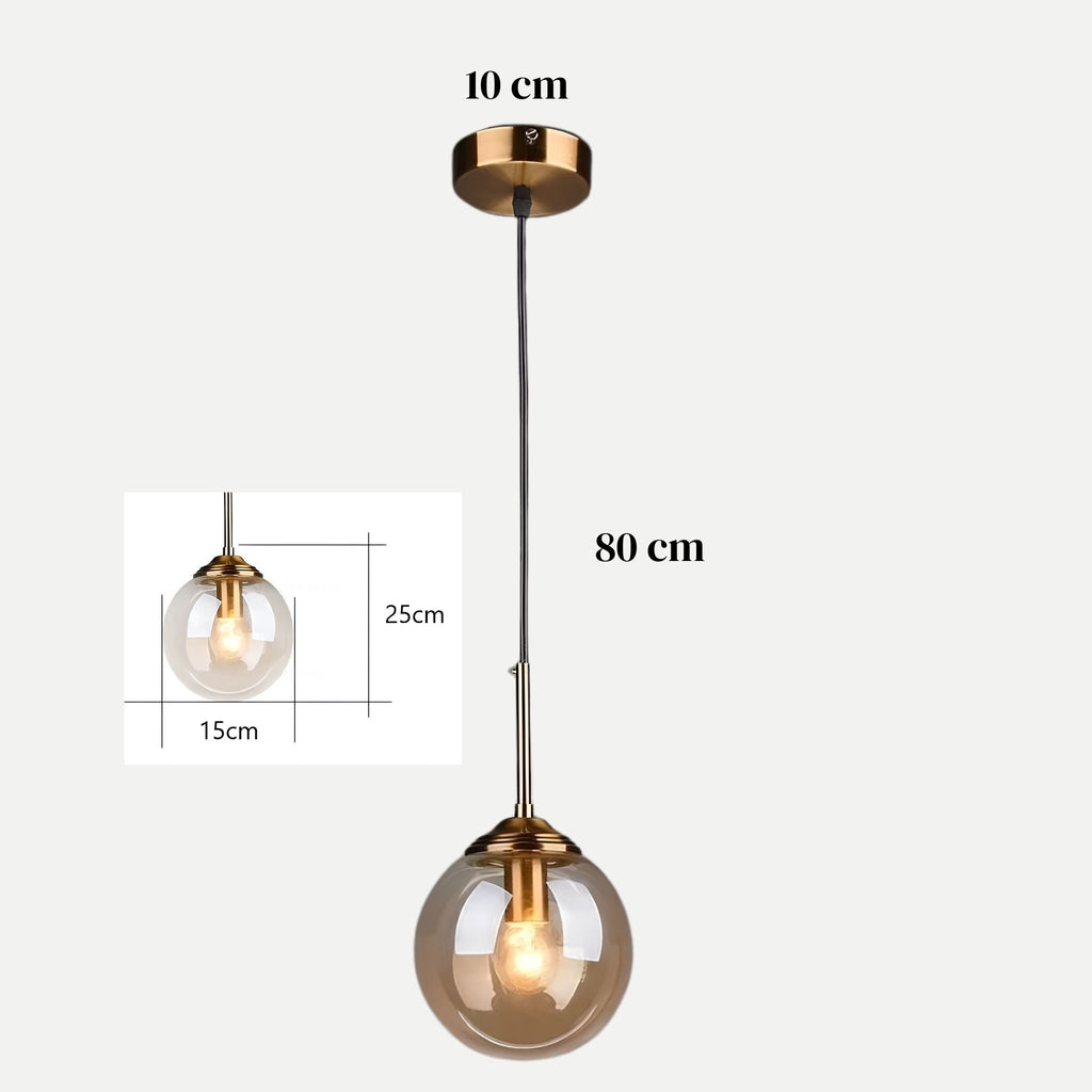Dimensions de la suspension globe en verre LUNA