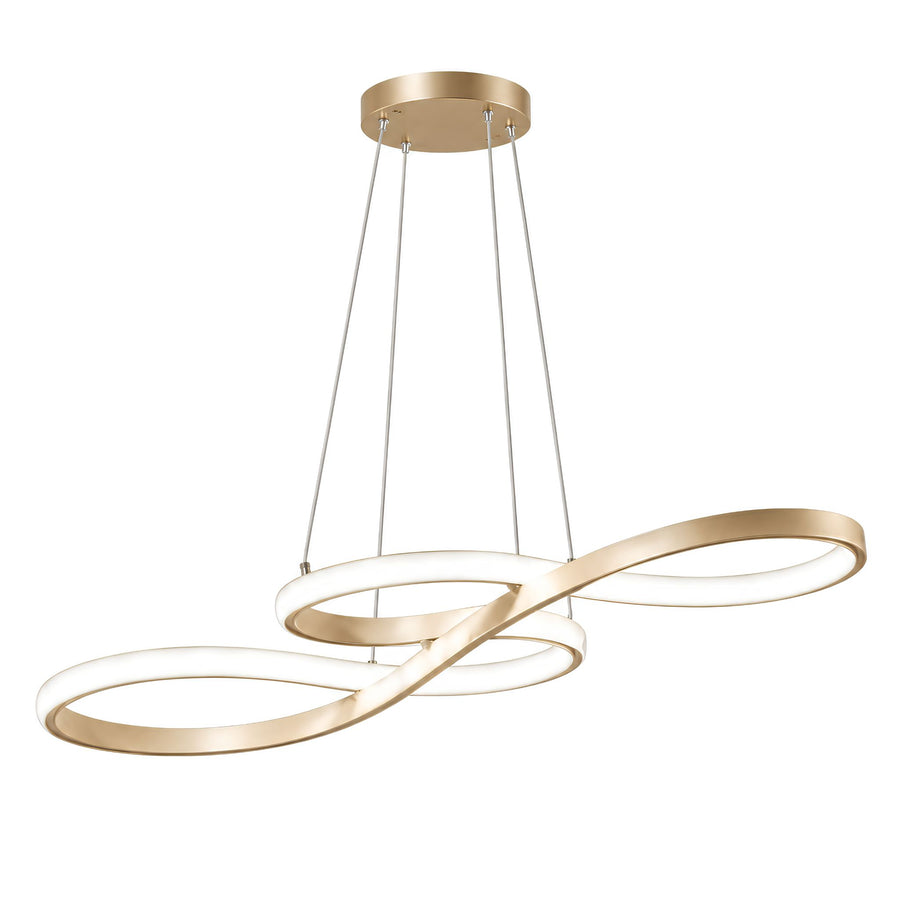 Suspension LED ONDA dorée en forme de vague, diffuseur allumé