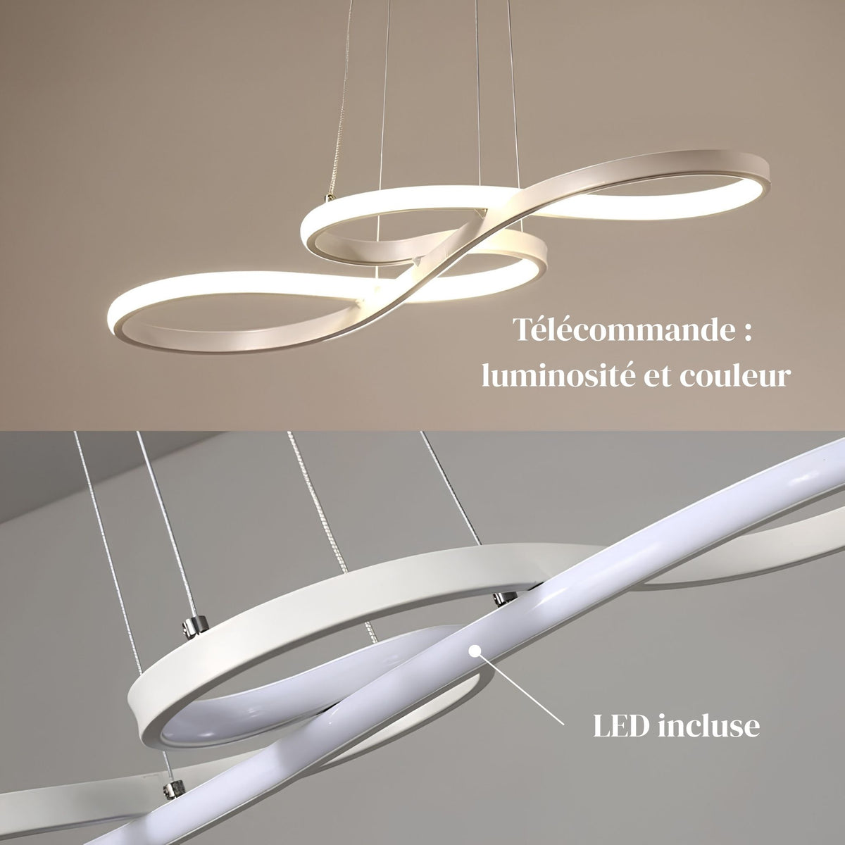 Détail du profilé en métal et du diffuseur LED de la suspension ONDA