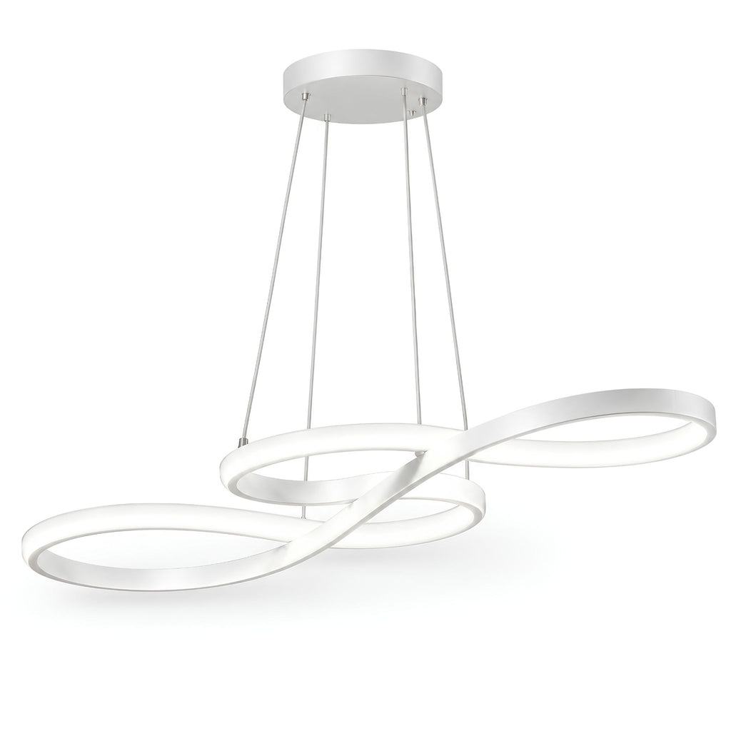 Suspension LED ONDA blanche en forme de vague, diffuseur allumé