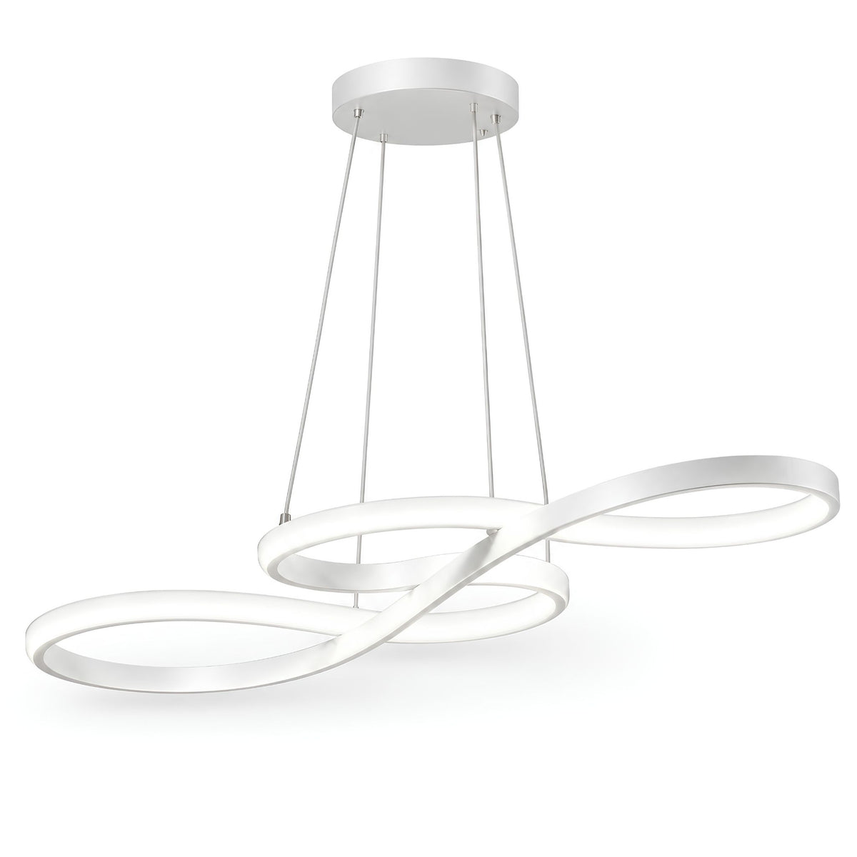 Suspension LED ONDA blanche en forme de vague, diffuseur allumé
