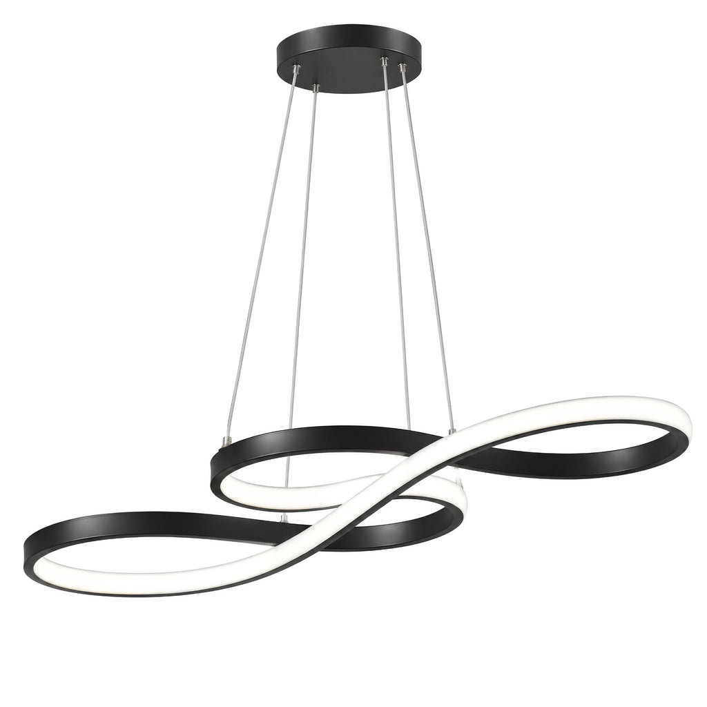 Suspension LED ONDA noire en forme de vague, diffuseur allumé