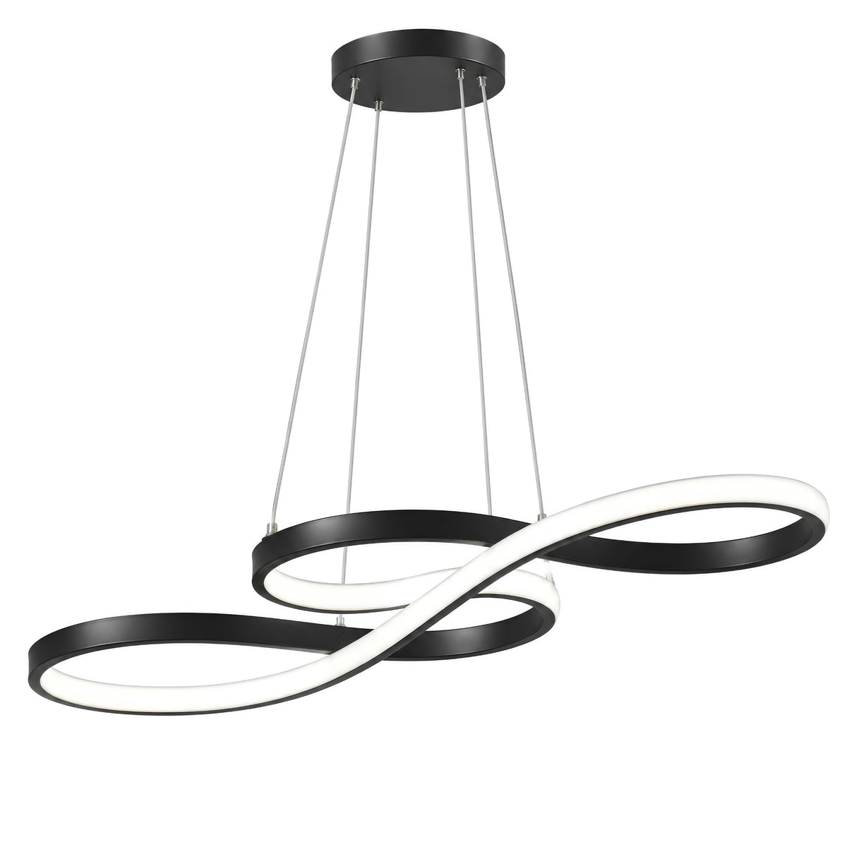 Suspension LED ONDA noire en forme de vague, diffuseur allumé