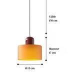 Dimensions de la suspension MIRA : 15 cm de diamètre, 17 cm de haut, câble de 150 cm