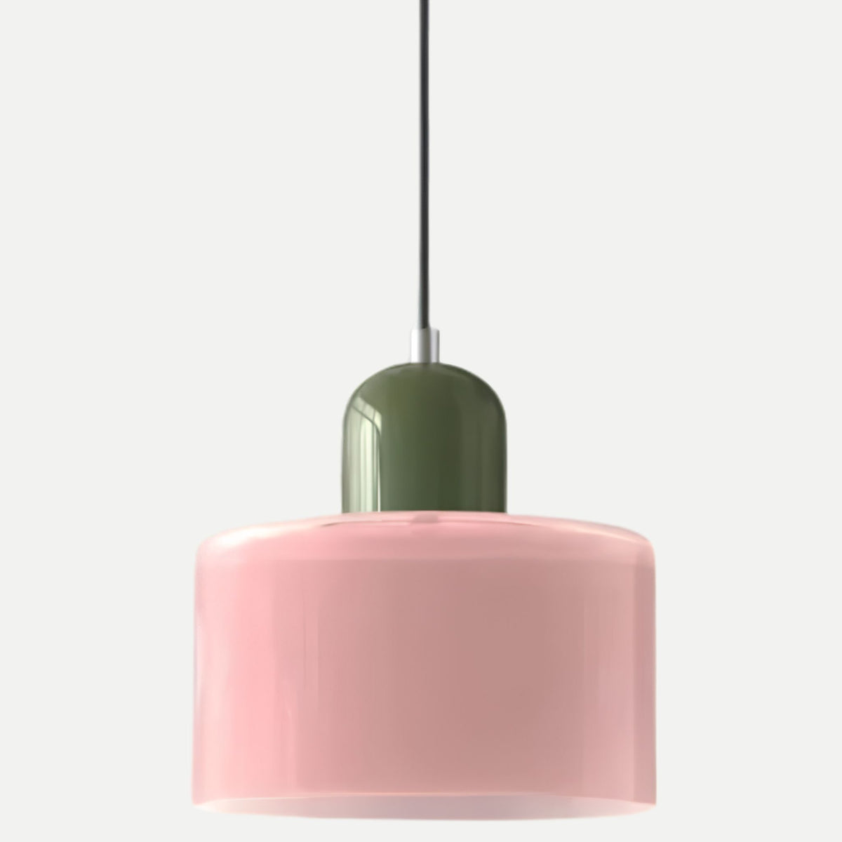 Suspension MIRA bicolore, abat-jour rose et capuchon kaki