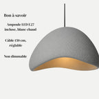 Suspension HANA Dôme grise : ampoule LED E27 incluse, câble réglable 150 cm, garantie 2 ans